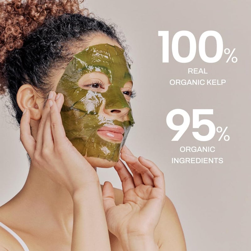 Whamisa Organic Algae Kelp Facial Sheet Mask, De-Puffing, Deep Hydration, Soothing, Moisturizing, Postbiotics, Fermentation (5 PCS/Pack) - Image 2